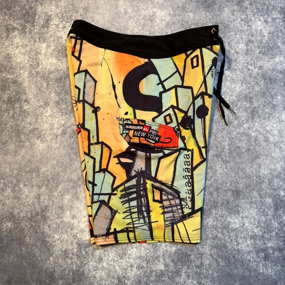 Vintage Quiksilver Pro New York‎ Board Shorts Mens 31 Graffiti Art Swim Trunks